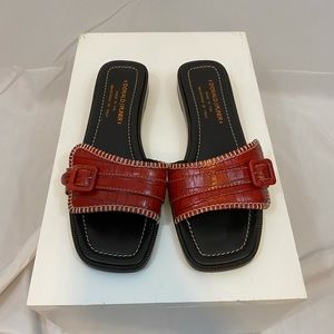 Donald J Pliner red leather sandals buckle